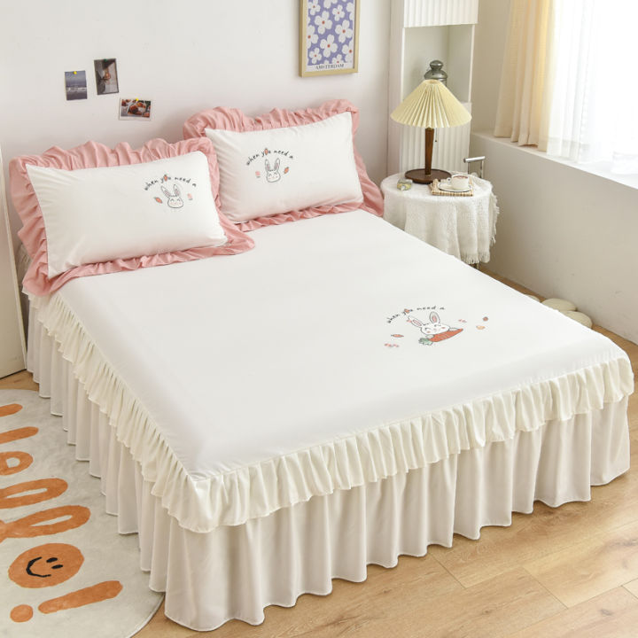Korean style Bed Skirt With Lace Ruffles Single Queen King Super King