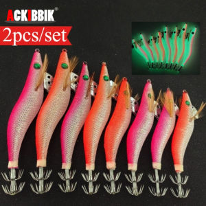 Ackibbik 2pcs/set Luminous Squid Jig Hook Shrimp Prawn Lure Artificial Hard Bait Fishing Supplies Squid Bait Cutlassfish Fishing