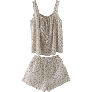 XEXZ | ชุดนอนผ้าไหมคอตตอนพิมพ์ลายดอกไม้ XEXZ สำหรับผู้หญิงในช่วงฤดูร้อน ชุดอยู่บ้านเซ็กซี่ ชุดนอนฤดูใบไม้ผลิและฤดูร้อน