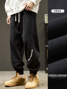 Grey Cuffed Sports Pants for Men Spring Autumn New Style Loose Fit Trendy All-Match Japanese Brand Lettering Casual Trousers