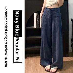 Navy Wide-leg High-waisted Slim Fit Summer Pants