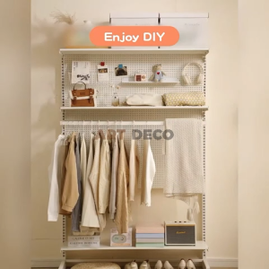 Almari Baju Besi DIY Open Wardrobe Rak Baju Clothes Rack Standing Pegboard open metal wardrobe Room Organizer Adjustable Display Rack 货架衣柜