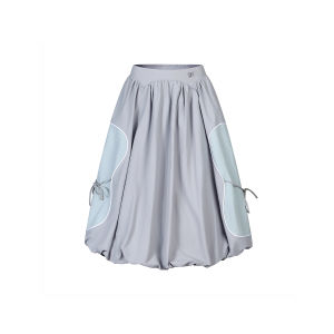 Guukahero Grey Mid-Length High-Waist A-Line Skirt Womens Spring Butterfly Knot Tie Sweet Cool Flower Bud Skirt