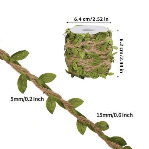 33 Feet 5mm Natural Jute Twine Ribbon with Artificial Leaves for Crafts Wedding Jungle Safari Party Baby Shower Decor