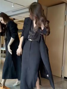 เสื้อคลุมยาวคลุมเข่าสไตล์ฮิปซี 2023 ฤดูใบไม้ร่วง แฟชั่นสุดเก๋ ทรงสลิมฟิต ทรงหลวม แขนยาว ปกเสื้อคลุม