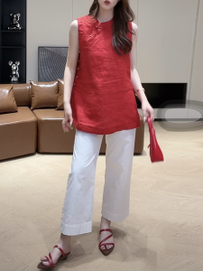 Shalldoer | New Chinese Style Summer Two-piece Set Straight Trousers Buttoned Shirt