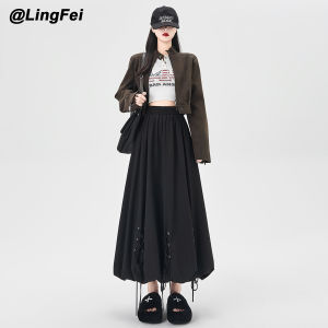 Caramel Color Lace-up A-line Lantern Skirt