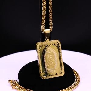 Hip Hop Virgin Mary Medal Our Lady of Guadalupe Necklace Stainless Steel Pendant Necklace Women/Men Jewelry Virgen De Guadalupe