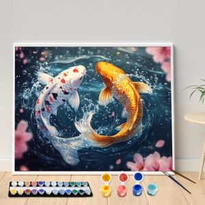 Bandai | Digital Acrylic Oil Painting Kit DIY Two Carp Hand Art Canvas Hand Painted Home Decor Personalized Surprise Gift