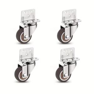 4Pcs Heavy Duty L Type Furniture Caster 1-2 Inch Universal 360° Swivel Mute Soft Rubber Wheel Baby Crib Bed Side Mounted Wheels