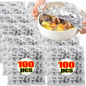 100Pcs Aluminum Foil Film Food Cover Elastic Saran Wrap Fresh-keeping Lid Cling Film Covers Kitchen Disposable Insulation Artifact Lid