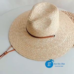 Mũ Cói Đan GAUCHO Dáng Cao Bồi Phối Dây Da Phong Cách Cottagecore