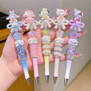 Sanrio | Cartoon Sparkling Diamond Bow Spinning Writing Pen Black Cute High Beauty Ballpoint Pen Birthday Gift for Girlfriend