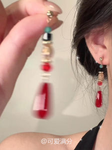 Red Waterdrop Tassel Earrings New Chinese Style Elegant White Enhancing Ear Jewelry Resin Material Gold Plated Fashion Accessory