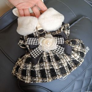 Thickened Princess Skirt Dog Clothes Floral Design for Teddy Yorkie Dogs Warm Pet Apparel Autumn Winter Fashion Pet Supplies