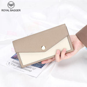 Royal Bagger Ví Dài Ví Cho Nữ Ví Cầm Tay Thời Trang Màu Tương Phản Họa Tiết Cọ Da Bò Thật Cho Nữ Ví Đựng Thẻ Điện Thoại