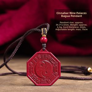 High-content Cinnabar Auspicious Year Necklace with Nine-palace Eight-diagram Pendant Six-word Mantra