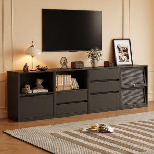 OYIla | Vintage Black Modular Half-wall TV Console Storage Cabinet