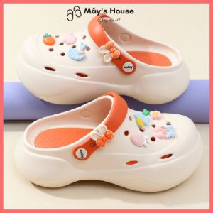 [FREESHIP MAX] Dép cross sandal nữ đế cao 6cm kèm sticker dễ thương phong cách Ulzzang phối màu trắng kem CS-01 – MayTo