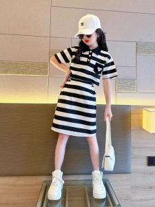 Thời Trang Sành Điệu Sọc Mùa Hè Đầm Dành Cho Bé Gái Từ 3-14 Tuổi Thoải Mái Chân Váy Chữ A Quần Áo Ngắn Tay Mặc Ngoài Trời Trang Phục Trẻ Em