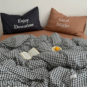 Retro Washed Cotton Quilt Cover Set with Letter Embroidery Pure Cotton Bedding Sheets And Pillowcases for Double Bed