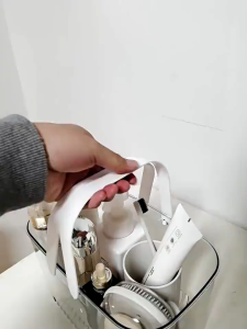 COD Shower Plastic Storage Baskets With Handle Transparent Organizer Basket Bins For Home Bathroom