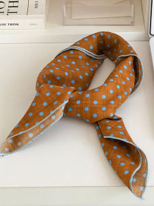 Khăn Choàng Cổ Họa Tiết Chấm Bi Màu Xanh Vải Lanh Cotton Phong Cách Nhật Bản Cổ Điển Đa Năng Cho Nữ Khăn Quàng Cổ Mùa Xuân Hè Mỏng