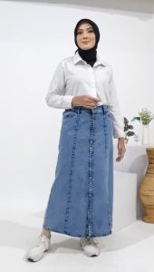Size L-XL-XXL Rok Jeans Wanita Variasi Kancing