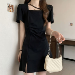 Fashion Designer Square Collar Dress for Plus Size Women Summer Style Slim Fit Apple Shape Pear Shape A-Line Skirt