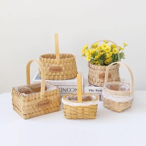 Giỏ Hoa Miếng Gỗ Giỏ Cắm Hoa Hoa Tươi Cửa Hàng Hoa Ngày Lễ Giỏ Xách Đan Mây Giỏ Hoa Quả Giỏ Đựng Đồ Dã Ngoại