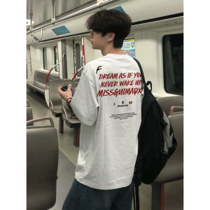 American Hip Hop Hand Drawn Streetwear Cotton T-Shirt Mens Summer Heavyweight round Neck Short Sleeve Loose Fit Casual Top