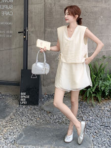 YINLUOYA | Elegant Casual Womens Vest Set Short Sleeve V-Neck Two-Piece Suit Summer Trendy Outfit Shorts High-End Feeling