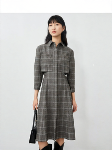 Vero Moda | Đầm Công Sở Kiểu Áo Sơ Mi Caro Dáng Rộng Tay Ba Phân Mới Thu