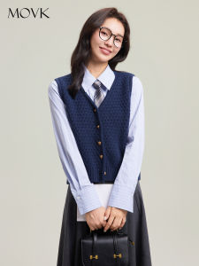 MOVK | Áo Gile Knit Cổ V Màu Hải Quân