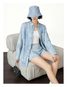 Korean Style High-class Denim Lace Print Jacket and Shorts Set