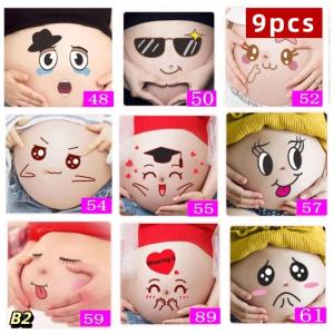 9Pcs Pregnancy Belly Stickers Photographs Props Funny Facial Expressions Decals Memorable Keepsakes Mum Maternity Accessories
