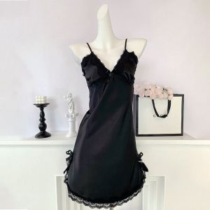 Blue Silver Butterfly Pure Desire Strap Sleep Dress Ice Silk Print Home Clothes Womens Short Sleeve V-Neck Sleepwear