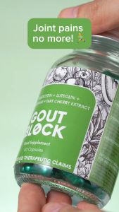GoutBlock® (Anti-Gout & Anti-Inflammatory) - 60 Capsules w/ Tart Cherry Luteolin Quercetin and Serrapeptase