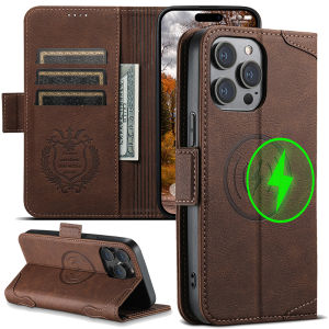 Leather Wallet Case for iPhone 17 Pro Max Air 16 Pro 15 Pro Max 13 Pro 12 Case Flip Cover Card Holder iPhone 14 Pro Max Plus Wallet Folio MagSafe Magnetic Cover