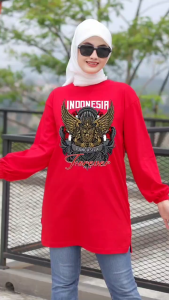 Forever Kaos Oversize Lengan Kerut Wanita Hijab Style Motif Garuda Indonesia