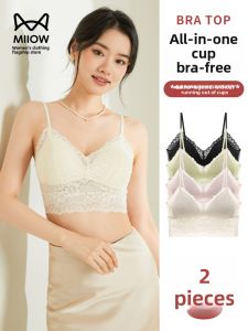 miiow | Cat Lady Lace Backless Bralette Womens Spring Autumn New Style With Chest Pad Strap Vest V-Neck Base Shirt Sweet Style Short Length