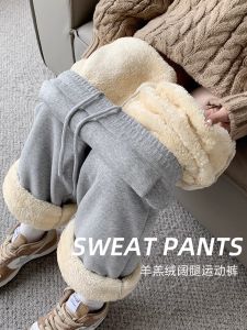 Extra Thick Lamb Velvet Womens Pants 2023 Trendy Autumn Winter Sweatpants Warm Cotton Trousers Outdoor Wear Fleece Wide Leg Pants