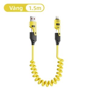 Bộ Sạc Nhanh NNBILI 65W Với Cáp USB Lò Xo 4 Trong 1 6A USB Type C Dây Cáp Thu Gọn Cho iPhone iPad MacBook - Cáp Dữ Liệu Sạc Nhanh