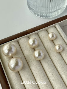 Mona Large Pearl Cotton Ear Studs Womens French Vintage No Piercing Clip-On Autumn Winter New Style Earrings Fashion Jewelry