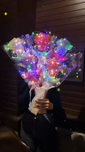 Flower Bouquets Foil Balloons For Mothers Day Gift Ideas DIY  Rose Flowers With LED String Lights For Women Ladies Wedding Birthday Party Decorations Eternal Ornaments Valentines Day Anniversary
