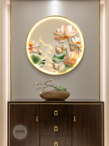 New Chinese Style round Glowing Wall Lamp Painting Decorative Artwork for Entrance Corridor Lighting Luxury Minimalist Design