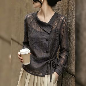 Lace Tie-Waist Asymmetrical Design Womens Top