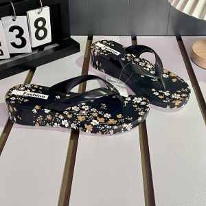 Sweet Floral Print Sandals Womens Summer Slip-On Anti-Slip Wedge Heel Flat Bottom Shoes for Beach And Casual Wear