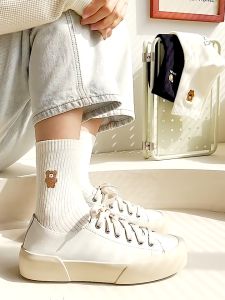 SAB17 KAOS KAKI WANITA MOTIF BEAR BORDIR GAMBAR CUTE KAOS KAKI ANAK ABG REMAJA CUTE TINGGI BAWAH BETIS IMPORT WOMEN SOCKS