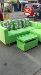 (FREE ONGKIR) Sofa L Minimalis Kaki Kayu/ Sofa L Putus Retro/ Sofa L Santai Bahan Beludru Halus